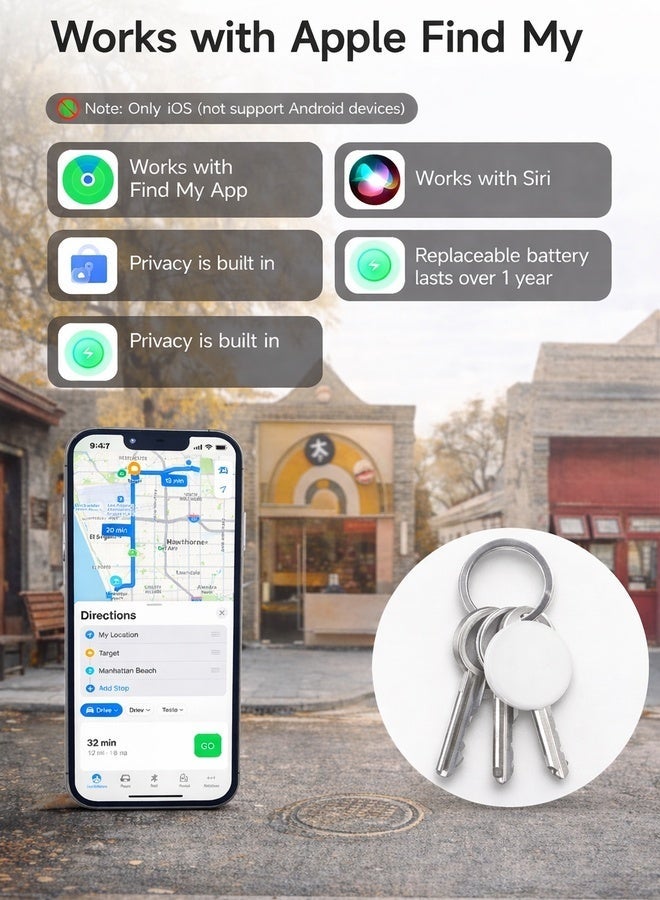 فونڤوي جهاز تتبع بلوتوث ذكي متوافق مع شبكة Find My من Apple – عبوة قطعتين مع غطائين واقيين (لنظام iOS فقط)، محدد للمفاتيح والحقائب والمحافظ والأمتعة والحيوانات الأليفة - Image 3